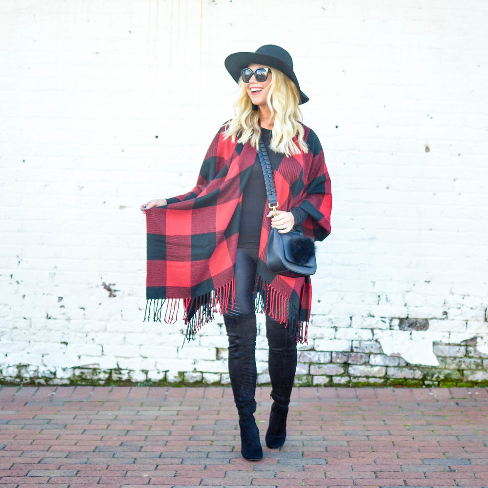   My favorite Spanx moto leggings  are 20% off! This poncho is also under-$50 and comes in three colors. 