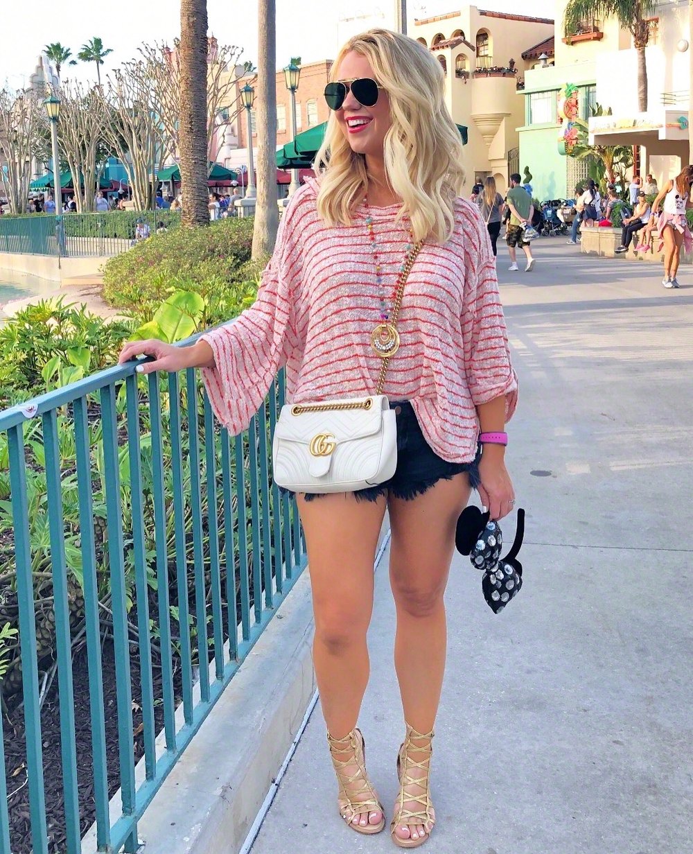  This breezy striped Free People top is another comfy option for Disney days! I changed into this outfit for dinner and an evening at Hollywood Studios.  
