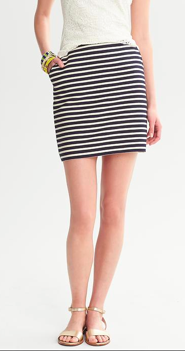 Banana Republic Piped Navy Striped Mini Skirt.