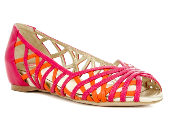 Elaine Turner Pippa Hibiscus and Tangerine Leather Peep-toe Flat.