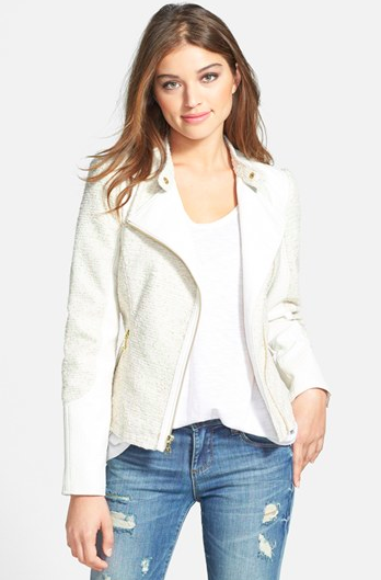 Guess Tweed & Faux Leather Asymmetrical Zip Jacket via Nordstrom.