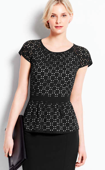 Ann Taylor Laser Cut Peplum Top.