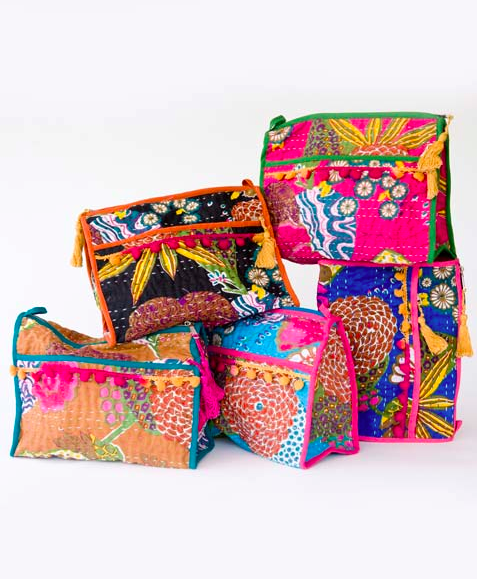 Patchwork Makeup Bags, $28/each.