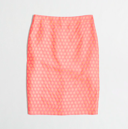 J.Crew Factory Polka Dot Pencil Skirt in neon flamingo. {currently on a great sale!}