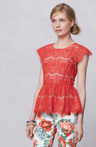 Anthropologie Katrine Peplum Top in Red, $88.