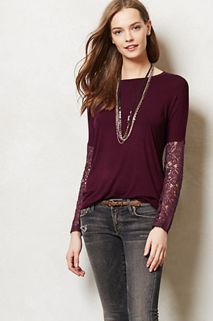 Anthropologie Lace-Sleeved Scoopneck in Plum, $58.